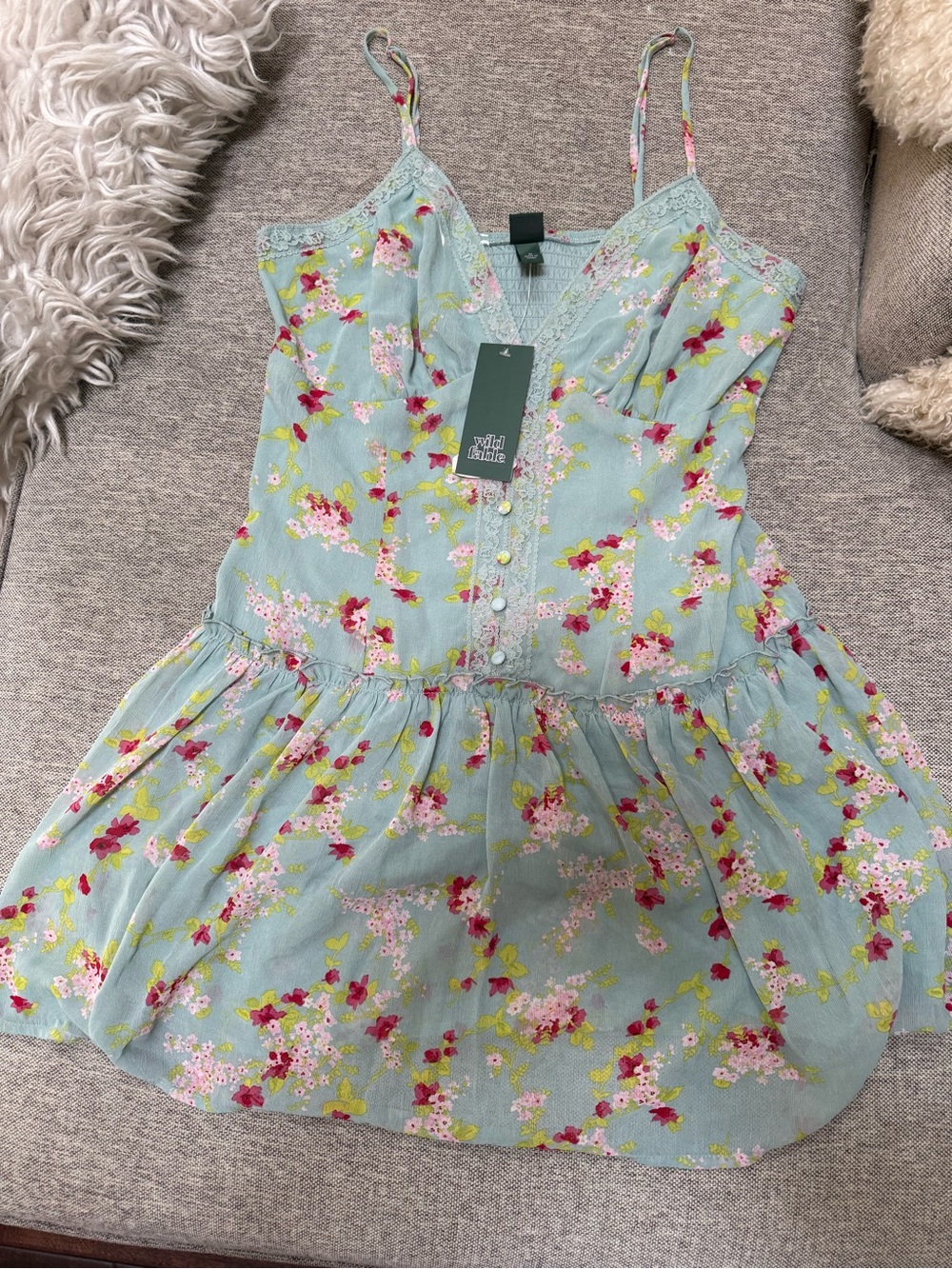 Light Blue Floral Spaghetti-Strap dress
